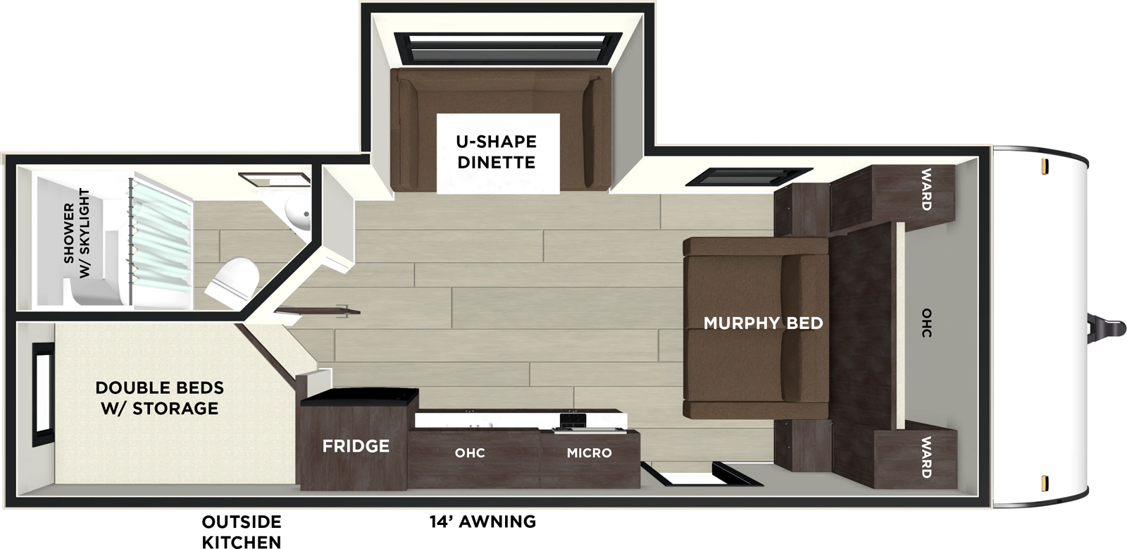 The Salem FSX 178BHSK floorplan has one entry and one slide out. Exterior features include: fiberglass exterior, 12' awning and outside kitchen. Interiors features include: bunk beds, u-dinette and murphy bed.